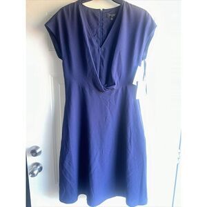 Tahari ASL Navy Twist Front V Neck Fit & Flare Dress 6. Dark Blue. NWT. $139.00.